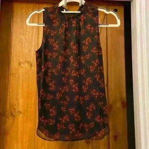 Thakoon Womans Sleeveless Runched Neck Top Navy Floral Top XS NWT